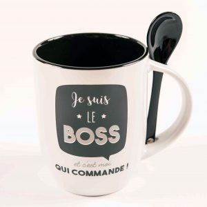 Mug à message avec cuillère – Je suis le Boss et c’est moi qui commande !