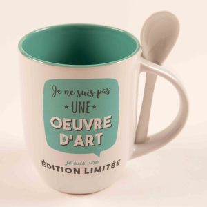 Mug à message avec cuillère – Je ne suis pas une oeuvre d’art je suis une édition limitée !