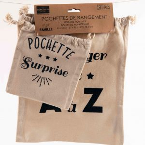 2 Pochettes de rangement en toile à message – Pochette surprise + A ranger de A à Z